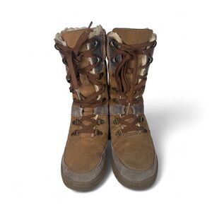 BEARPAW Serena Suede Lace-Up Knit Cuff Winter Boots Women’s US 7 Chestnut Brown